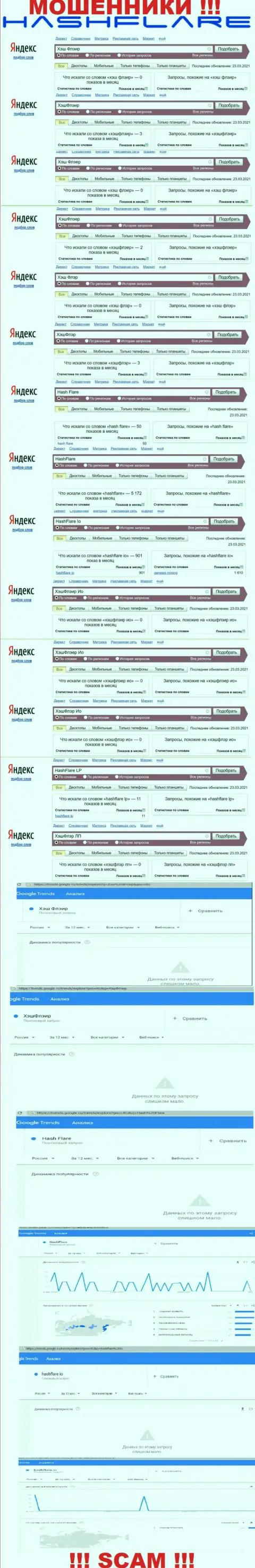 Число запросов в поисковиках интернет сети по бренду мошенников HashFlare