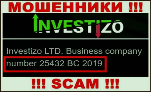 Инвестицо Лтд internet шулеров Инвестицо зарегистрировано под этим регистрационным номером: 25432 BC 2019