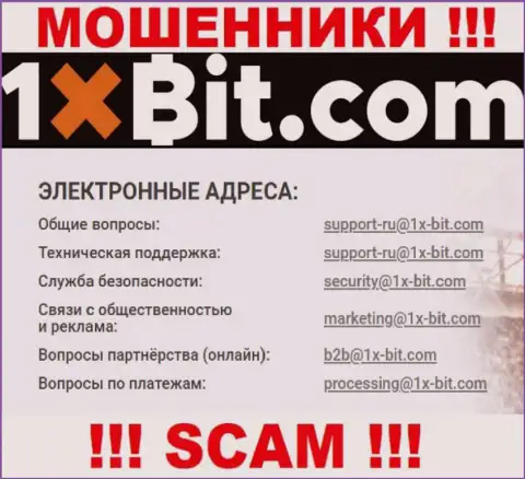 Электронный адрес интернет обманщиков 1 Икс Бит, который они разместили у себя на официальном сайте
