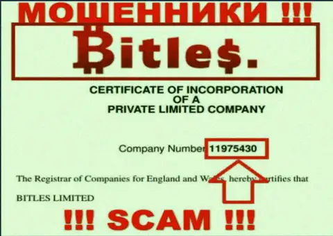 Регистрационный номер мошенников Bitles Limited, с которыми весьма рискованно сотрудничать - 11975430