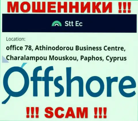 Очень рискованно иметь дело, с такими обманщиками, как компания СТТЕС, так как скрываются они в офшоре - office 78, Athinodorou Business Centre, Charalampou Mouskou, Paphos, Cyprus