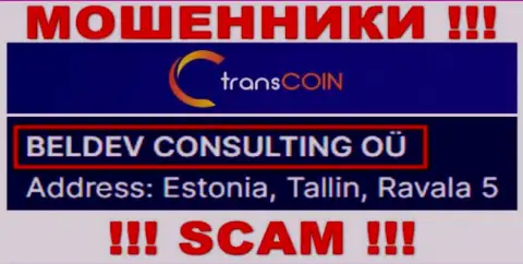 TransCoin - юридическое лицо воров компания BELDEV CONSULTING OÜ