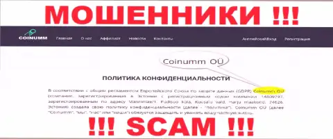 Юридическое лицо мошенников Coinumm - информация с официального интернет-сервиса ворюг