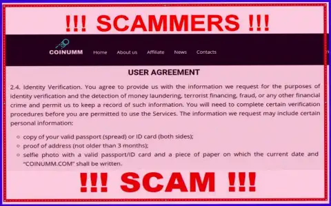 Coinumm Com Scammers assemble all personal data from their clientage