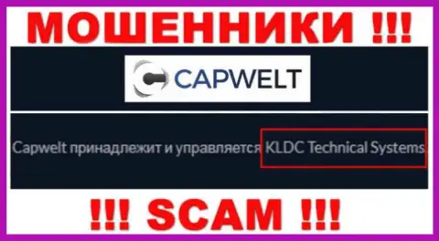 Юридическое лицо конторы CapWelt - это KLDC Technical Systems, инфа взята с официального информационного портала