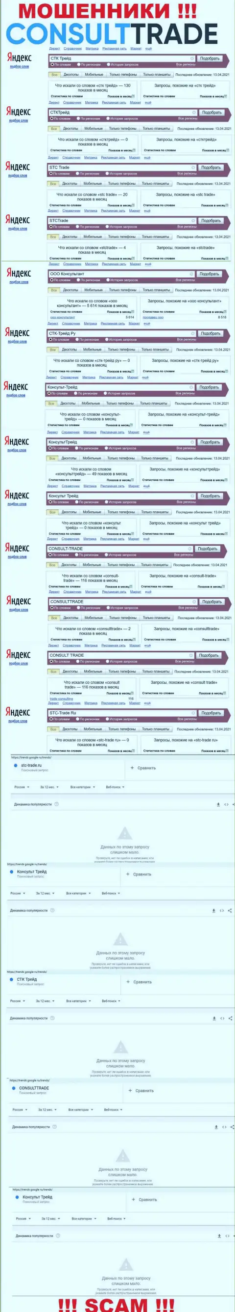 Скрин результатов поисковых запросов по незаконно действующей организации CONSULT TRADE