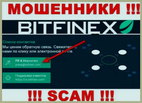 Контора Bitfinex не прячет свой е-майл и размещает его у себя на сайте
