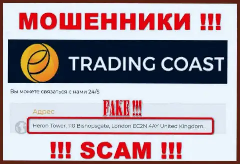 Юридический адрес TradingCoast, показанный у них на ресурсе - фиктивный, будьте очень внимательны !!!