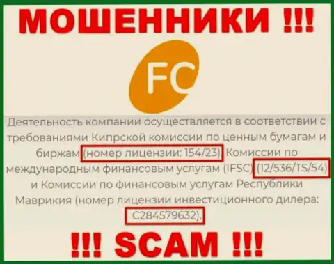 Представленная лицензия на веб-портале FC-Ltd Com, никак не мешает им прикарманивать денежные средства людей - это МОШЕННИКИ !!!