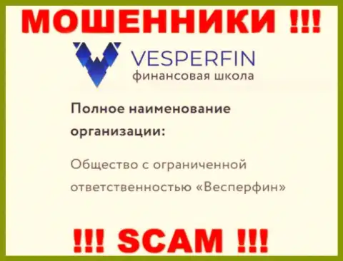 Информация про юридическое лицо лохотронщиков ВесперФин Ком - ООО Весперфин, не сохранит вас от их лап