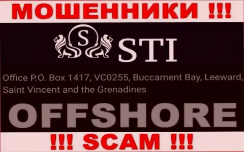СТИ - это преступно действующая контора, расположенная в оффшорной зоне Office P.O. Box 1417, VC0255, Buccament Bay, Leeward, Saint Vincent and the Grenadines, будьте крайне внимательны