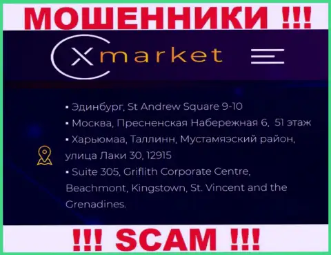 Не взаимодействуйте с конторой X Market - указанные интернет-мошенники засели в оффшоре по адресу - Suite 305, Griflith Corporate Centre, Beachmont, Kingstown, St. Vincent and the Grenadines