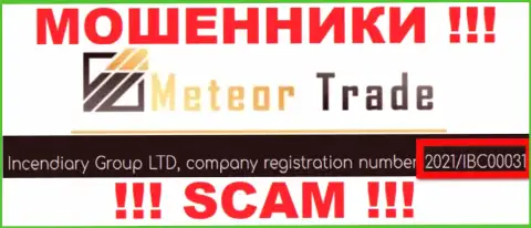 Регистрационный номер Метеор Трейд - 2021/IBC00031 от воровства вложенных средств не убережет