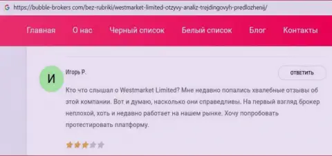 Пользователь представил информацию о Форекс брокерской организации WestMarketLimited Com на web-сайте Бубле-Брокерс Ком