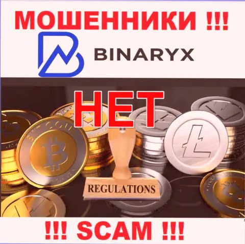 На веб-ресурсе мошенников Binaryx нет информации о регуляторе - его попросту нет