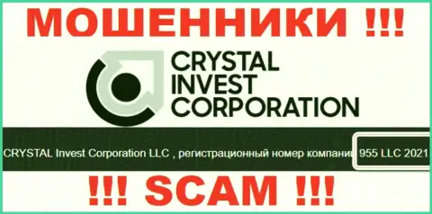 Номер регистрации компании Crystal Invest Corporation, скорее всего, что и фейковый - 955 LLC 2021
