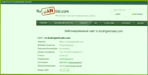 Сайт Budrigan Ltd в пределах России заблокирован Генпрокуратурой