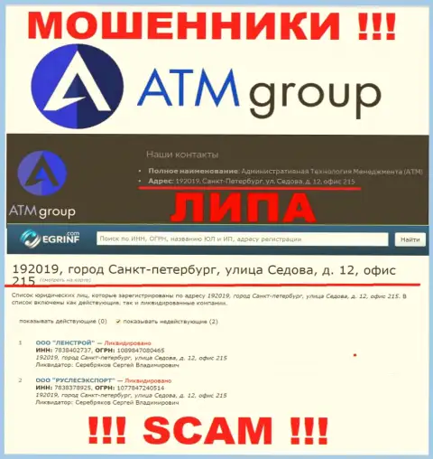 В сети internet и на сайте мошенников ATMGroup нет правдивой информации об их местонахождении