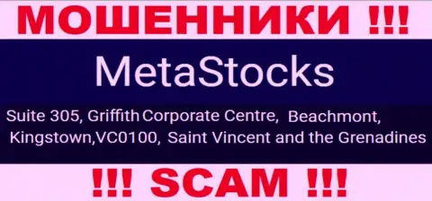 На официальном веб-сайте Meta Stocks предоставлен адрес этой организации - Suite 305, Griffith Corporate Centre, Beachmont, Kingstown, VC0100, Saint Vincent and the Grenadines (оффшор)