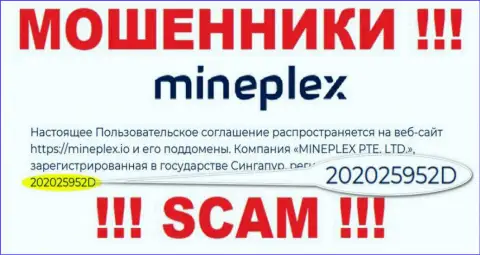 Регистрационный номер еще одной противозаконно действующей конторы Mine Plex - 202025952D