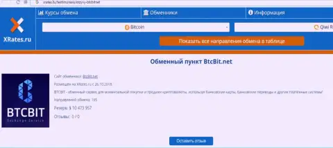 Краткая информация об онлайн обменнике BTCBit Net на сервисе иксрейтс ру