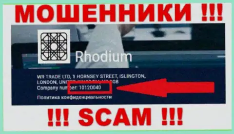 Номер регистрации очередных махинаторов глобальной сети internet организации Rhodium Forex - 10120040